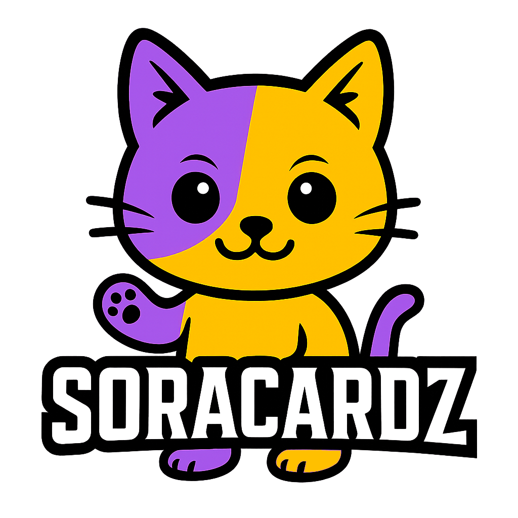 SoraCardz Maskottchen – die ikonische Katze im lila/gold Brandlook